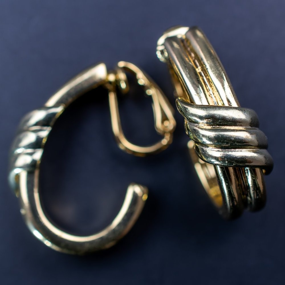Chunky gold hoops, medium size clip on hoops